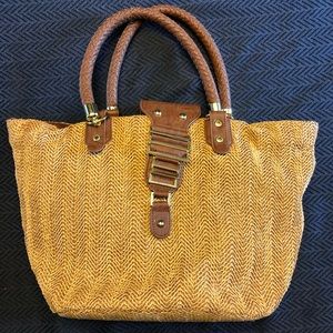Olivia + Joy faux straw/leather beach babe tote